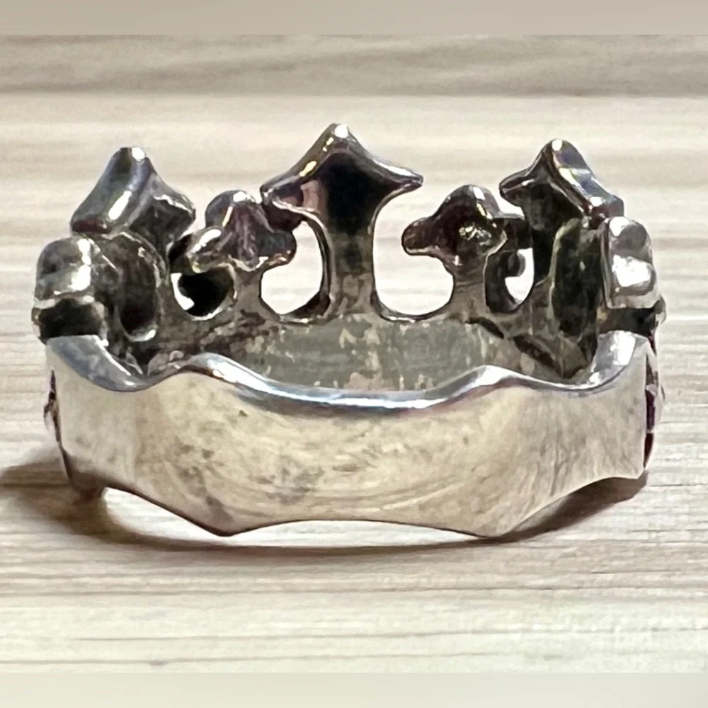 Vintage Designer Hallmarked ($) Sterling Silver Crown Band Ring, Size 5.5, 5g